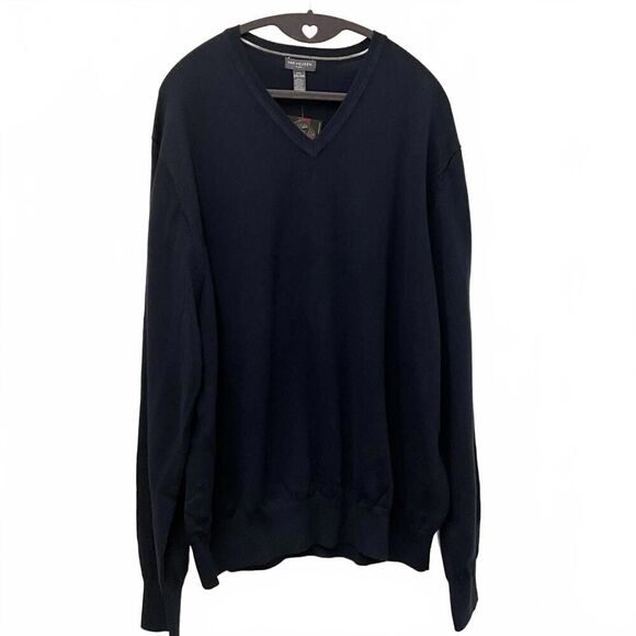 Van Heusen Flex Men's Size 2XL XXL V Neck Cotton Acrylic Blend Sweater Blue NEW - Picture 1 of 6